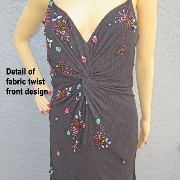 38" bust Sue Wong Nocturne bias cut spaghetti strap low V neck event-ready dress - Picture 7 of 15